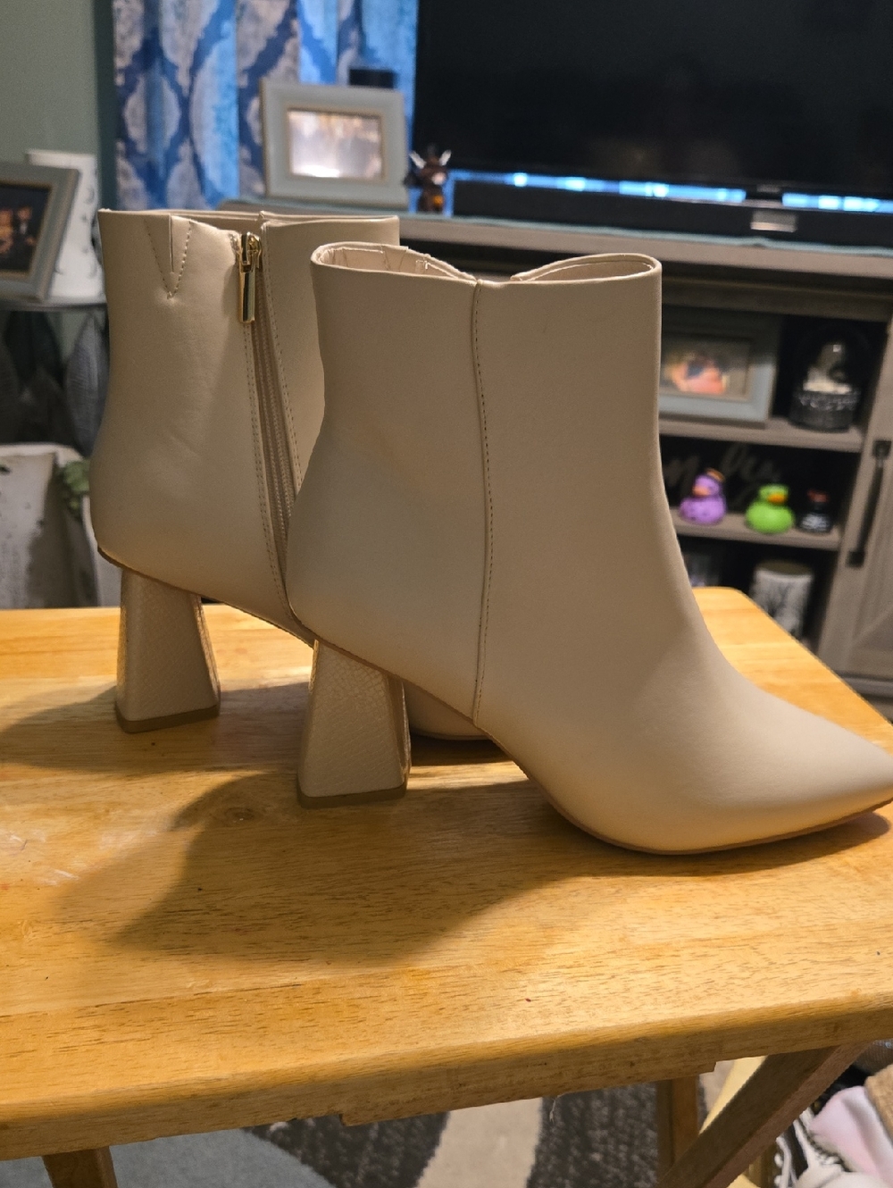 Cato Women's Cream Ankle Boots - Sleek Zip Heeled Booties